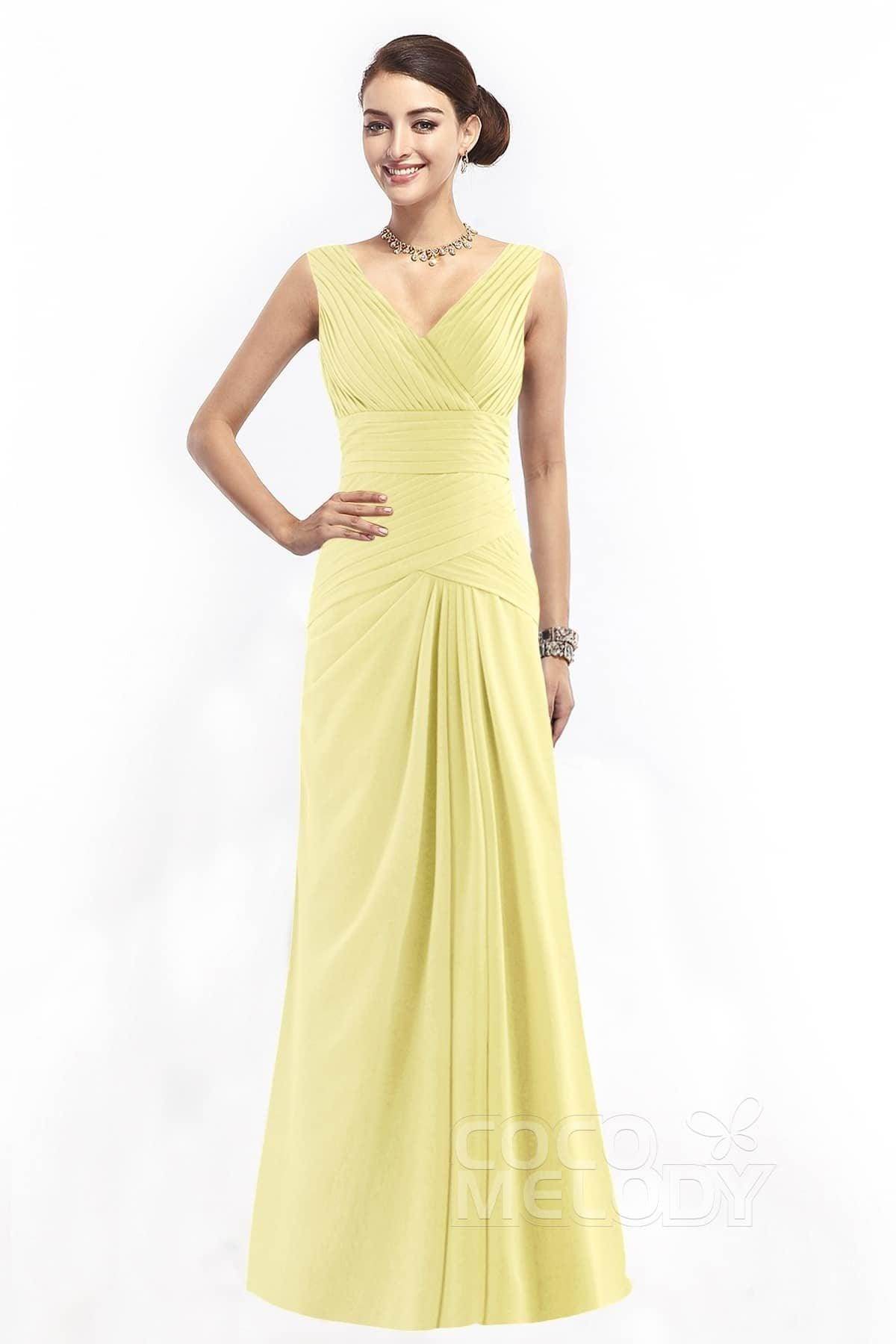 Sheath Floor Length Chiffon Bridesmaid Dress COZF1401E - COCOMELODY